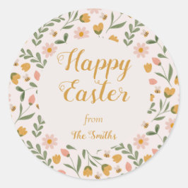 Redonda Flores acuáticas y abejas Pegatina de Pascua de Pr