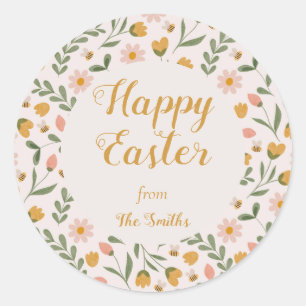 Redonda Flores acuáticas y abejas Pegatina de Pascua de Pr