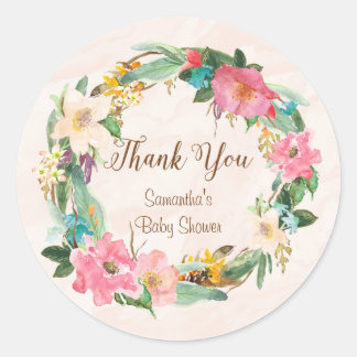 Redonda Flores Baby Shower Gracias Pegatina