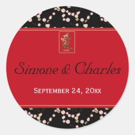 Redonda Flores de cerezo rojas y negras Pegatina redondo d