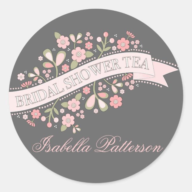 Redonda Flores dulces Bridal Ducha Fiesta de té Pegatina (Anverso)