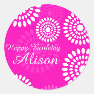 Redonda Flores rosadas de verano Feliz cumpleaños pegatina