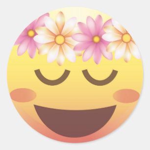 Redonda Flower Crown Happy Calm Emoji Face Pegatina