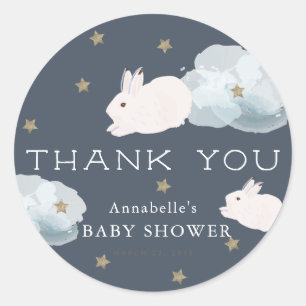 Redonda Flying Bunny Baby Shower Gracias Pegatina