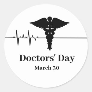 Redonda Frecuencia cardíaca y Médica Caduceus Pegatina de 