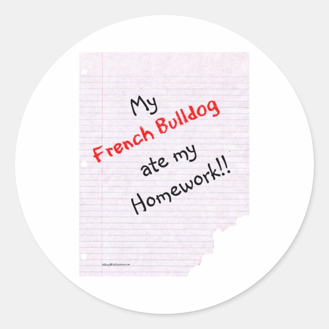 Redonda Frenchie Ate Mi Tarea - Pegatina (Anverso)