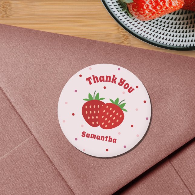 Redonda Fresa Gracias Pegatina (Strawberry Thank You Sticker)