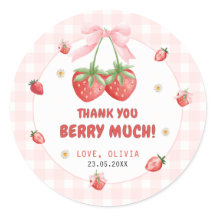 Fresa Rosa Gingham Cumpleaños Gracias Pegatina