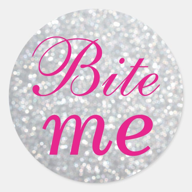 Redonda Fuchsia y Silver Bite Me Pegatina (Anverso)