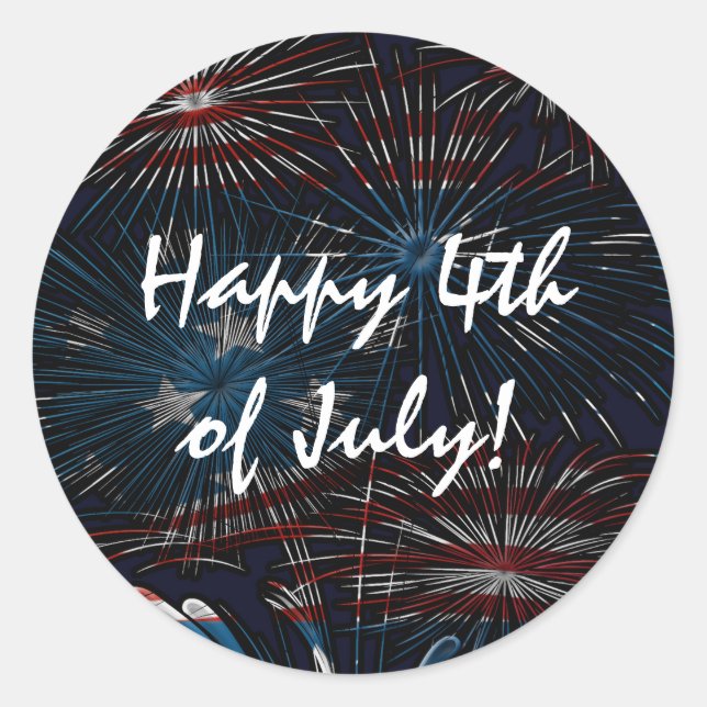 Redonda Fuegos Artificiales Explosión 4 de Julio Pegatina  (Anverso)