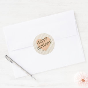Redonda Fun Stripes Beige Ivory Heart - Pegatina de cumple