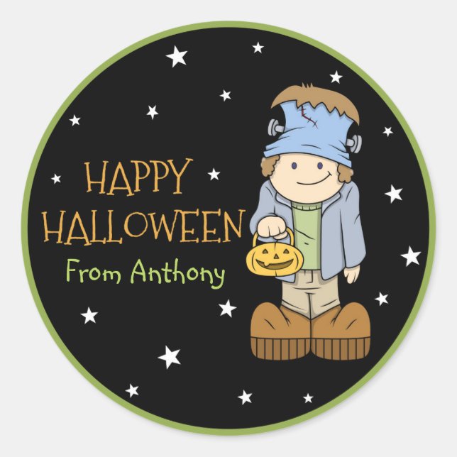 Redonda Funky Friends Frankenstein Halloween Pegatina (Anverso)