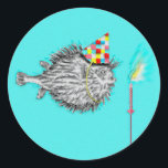 Redonda Funny Birthday Fish Classic Round Pegatina<br><div class="desc">Pescado personalizado haciendo un deseo de cumpleaños. Añade tu texto al personalizar.</div>
