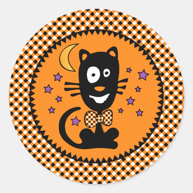 Redonda Funny Halloween Kitty Pegatina (Anverso)