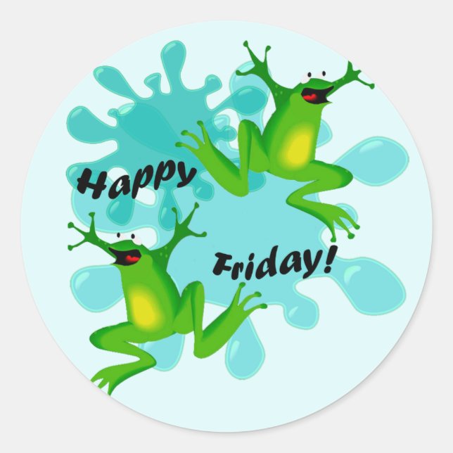 Redonda Funny Hoppy Friday Frog Pegatina (Anverso)