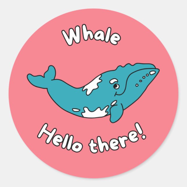 Redonda Funny Whale Pun Pegatina - Animal Cute Ocean (Anverso)