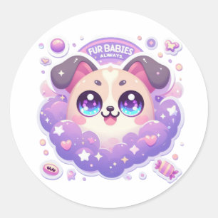 Redonda Fur Babies Siempre Cuidan A Kawaii Pegatina De Cac