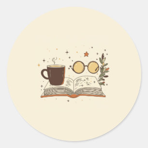 Redonda Gafas de lectura de café Pegatina