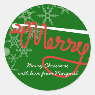 Redonda Ganado crochet Feliz Navidad pegatina de la etique