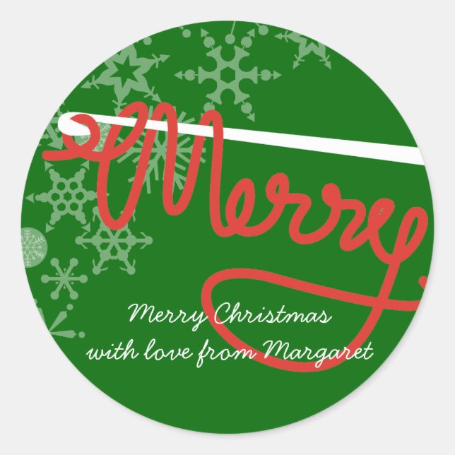 Redonda Ganado crochet Feliz Navidad pegatina de la etique (Anverso)