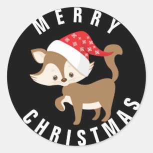 Redonda Gatito lindo con Sombrero de Papá Noel/ Pegatina d
