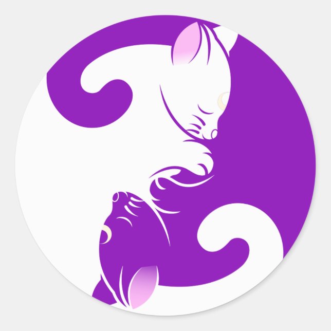 Redonda Gato blanco morado Kitten Yin Yang Pegatina (Anverso)