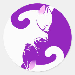 Redonda Gato blanco morado Kitten Yin Yang Pegatina