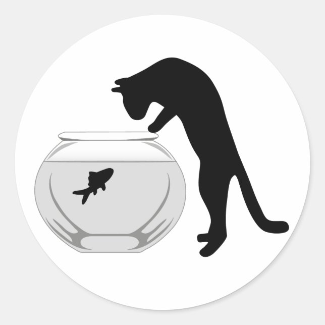 Redonda Gato con Pegatina del tazón de pescado (Anverso)