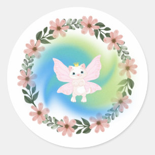 Redonda Gato de flor con pegatina Wings