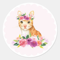 Gato de Tabby de la acuarela con el pegatina