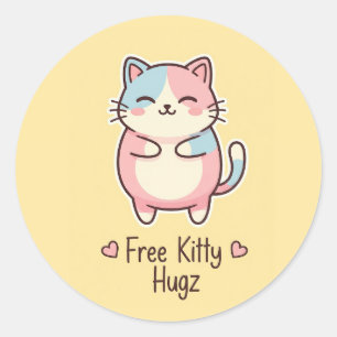 Redonda Gato Kawaii Adorable Pegatina Troquelada Pastel de