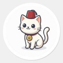 Gato Kawaii Marroquí Adorable con Pegatina Fez