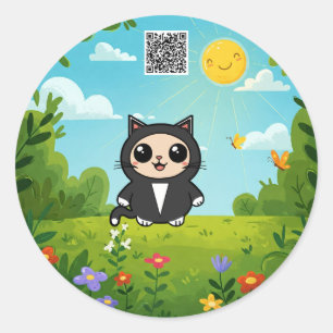 Redonda Gato Kawaii - Pegatina de gatos lindo y lúdico