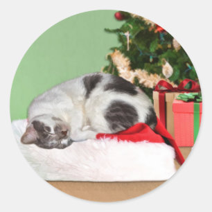 Redonda Gato navidad en Pegatina Gorra
