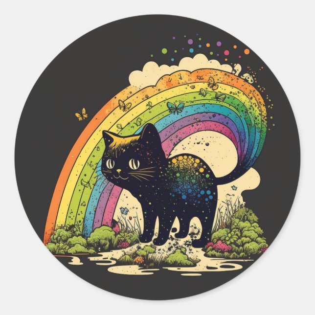 Redonda Gato negro arcoiris pegatina lgbtq (Anverso)