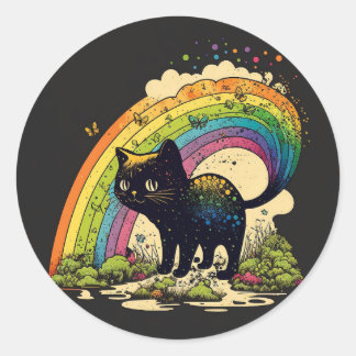 Redonda Gato negro arcoiris pegatina lgbtq