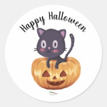 Gato negro en una calabaza | Pegatina de Halloween