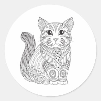 Redonda Gato negro ornamentado y pegatina gótica