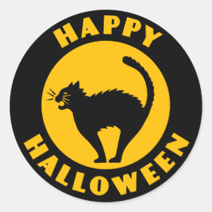 Redonda Gato negro vintage - Pegatina feliz de Halloween