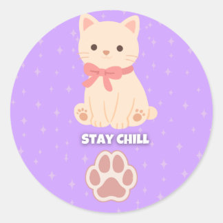 Redonda Gato pastel adorable, pegatina Stay Chill