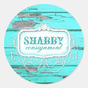 Redonda GC Shabby Vintage Aqua Wood Pegatina