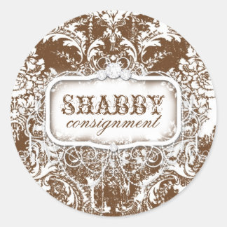 Redonda GC Shabby Vintage Brown & White Pegatina