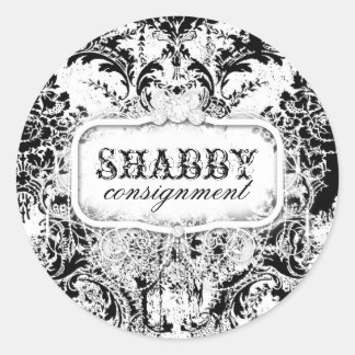 Redonda GC Shabby Vintage Pegatina blanco y negro