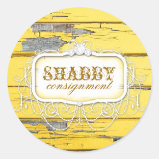 Redonda GC Shabby Vintage Yellow Wood Pegatina