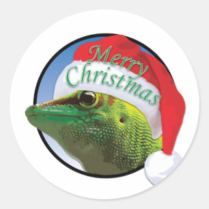 Redonda Gecko navidades - Pegatina redondo clásico, brilla