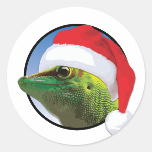 Redonda Gecko navidades - Pegatina redondo clásico, brilla
