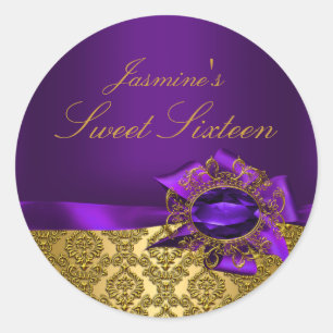 Redonda Gem & Bow Pegatina Purple Sweet 16
