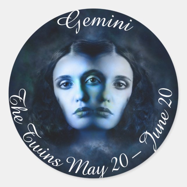 Redonda Gemini Zodiac Horoscope Pegatina de gemelos místic (Anverso)