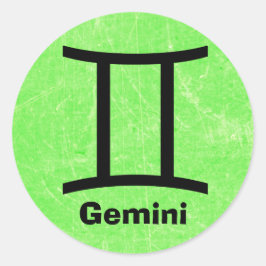 Redonda Gemini Zodiac Horoscope Rótulo Lime Green Pegatina