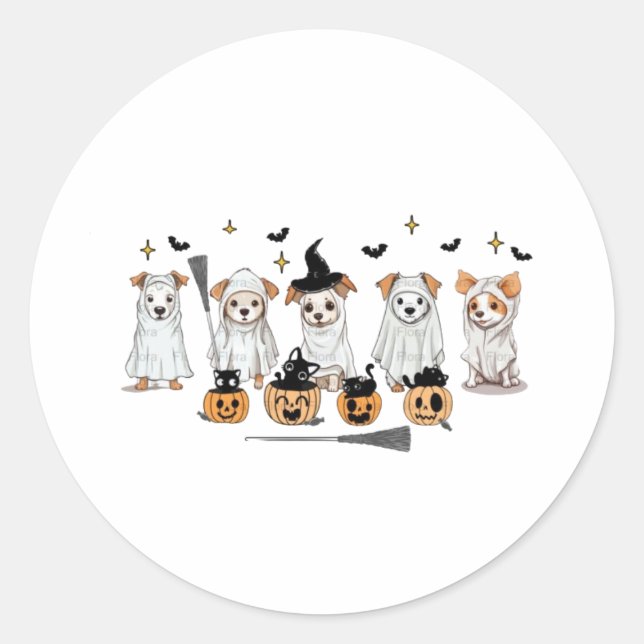 Redonda Ghost Dog Black Cat Pumpkin Halloween Pegatina (Anverso)